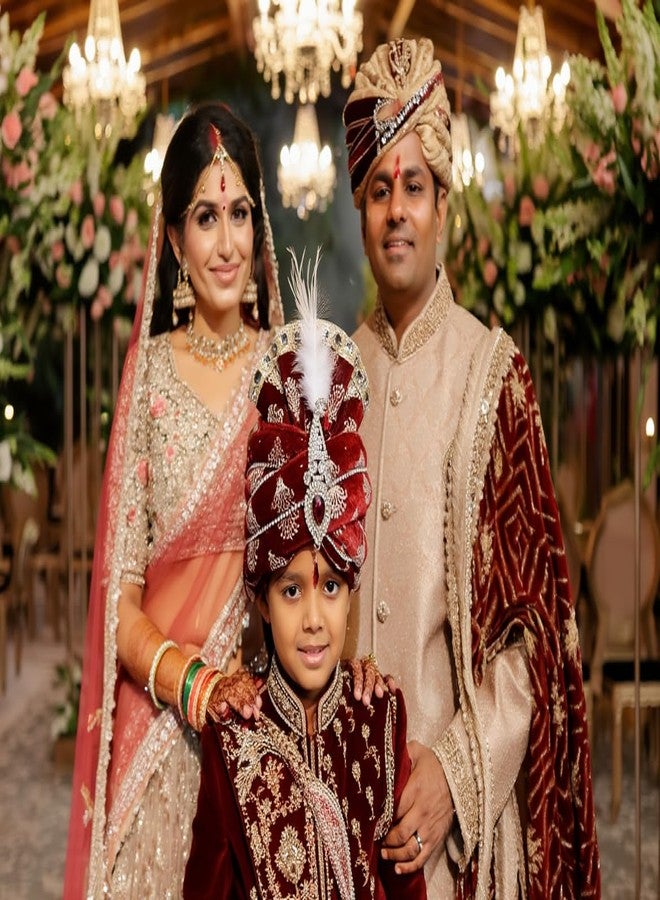 Mithila royal عمامة ميثيلا الملكية للأطفال لحفلات الزفاف | عمامة للأطفال | عمامة شاروالا الملكية الجاهزة | عمامة زفاف هندية تقليدية للأعمار من سنتين إلى ١٠ سنوات | إكسسوار احتفالي وموكب الزفاف (أحمر عنابي) - Image 4