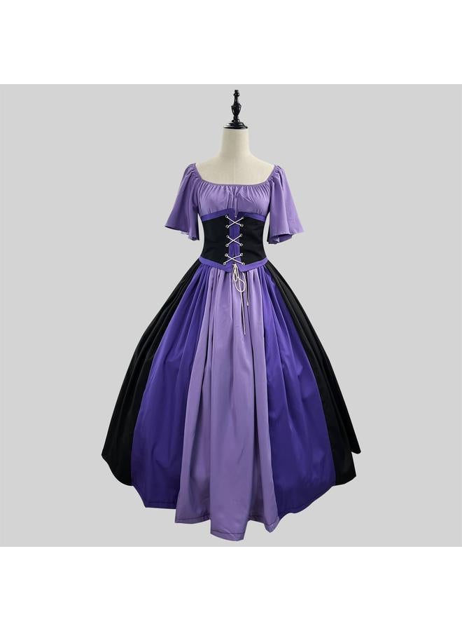 Bluejw European And American Medieval Retro Contrast Color Slim Dress Flying Sleeve Large Swing Dress Shoulder Dress Women's Cos Dress Performance - Image 1