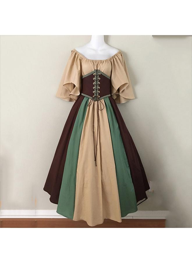 Bluejw European And American Medieval Retro Contrast Color Slim Dress Flying Sleeve Large Swing Dress Shoulder Dress Women's Cos Dress Performance - Image 5