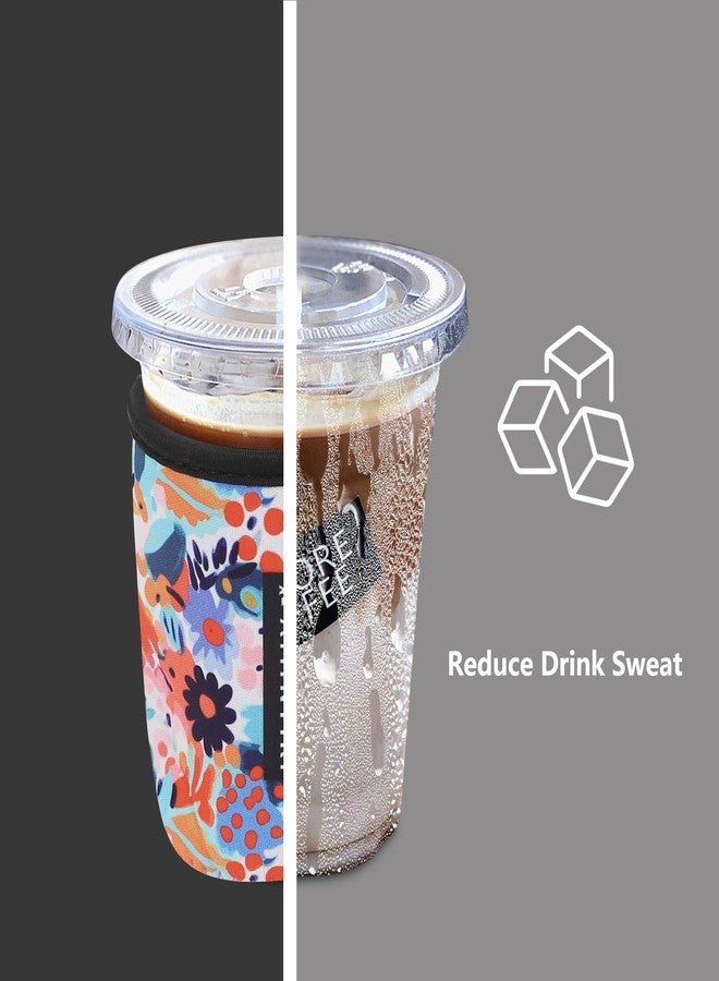 Amintiri 3 Pack Reusable Sleeve for Iced Coffee Cup, Coffee Neoprene Sleeve for Iced&Hot Drinks, Coffee Sleeve Compatible with Starbucks, Dunkin Coffee Cup. (Abstract Oil Flower) - Image 2