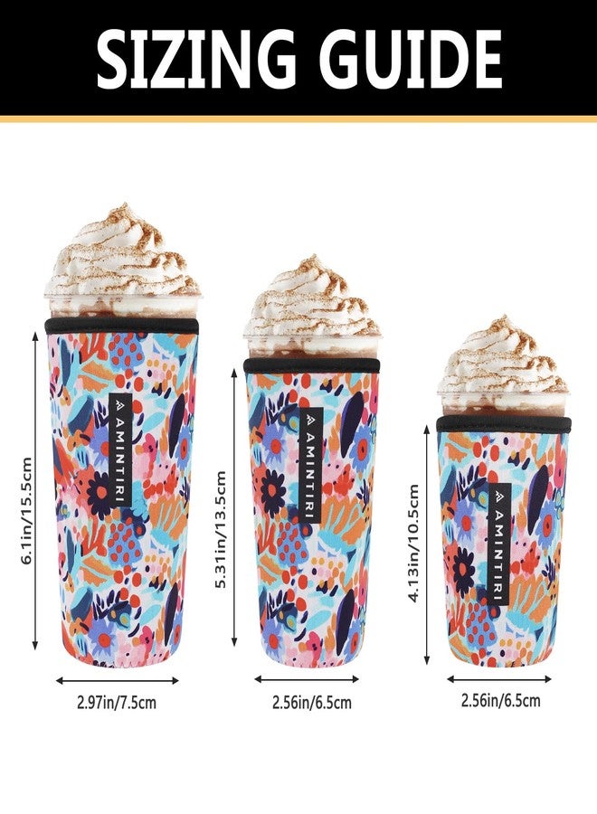 Amintiri 3 Pack Reusable Sleeve for Iced Coffee Cup, Coffee Neoprene Sleeve for Iced&Hot Drinks, Coffee Sleeve Compatible with Starbucks, Dunkin Coffee Cup. (Abstract Oil Flower) - Image 3