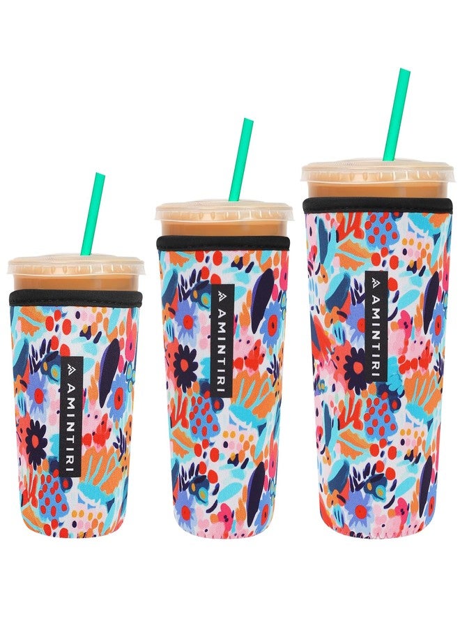 Amintiri 3 Pack Reusable Sleeve for Iced Coffee Cup, Coffee Neoprene Sleeve for Iced&Hot Drinks, Coffee Sleeve Compatible with Starbucks, Dunkin Coffee Cup. (Abstract Oil Flower) - Image 1