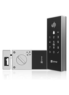 EZVIZ DL03 Pro Smart Rim Lock, Keyless Entry with Fingerprint & Passcode Unlocking, 2.4 GHz Wi-Fi Connectivity, Remote Access via EZVIZ App, Automatic Locking, Anti-Tamper Alarm, Real-Time Notifications, Emergency Power Supply, Smart Integration with EZVIZ Cameras, Aluminum & Plastic Construction, Supports Up to 50 Passcodes, Low Battery Alerts, Includes Proximity Cards & AA Batteries, CE Certified  - Image 1