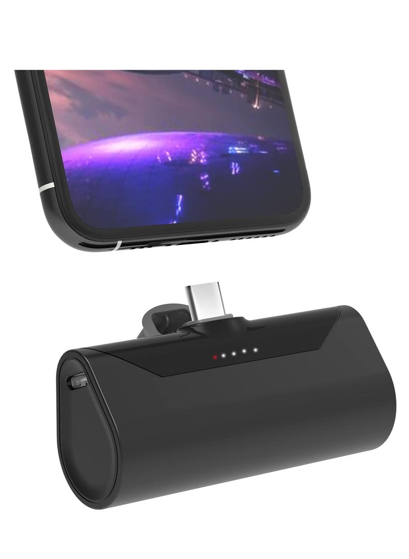 ELTRAZONE Mini Power Bank 5000mAh Type-C Plug Built-in QC3.0 18W Fast Charge Ultra-Compact Pocket Charger Cute Battery Pack Portable Power Bank for Samsung Galaxy S21/S20/S10, Google Pixel 4/3/2XL (Black) - Image 1