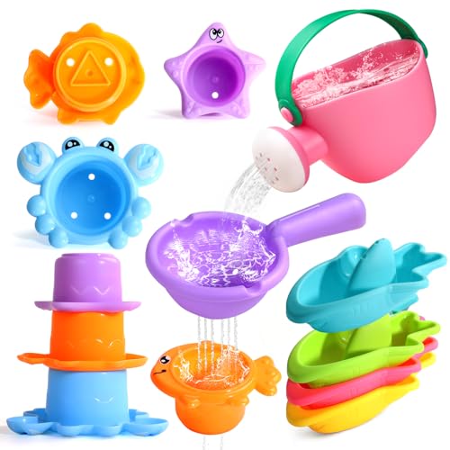 Fajiabao Baby Bath Toys for Kids Ages 13 Toddler Bath Toys Mold Free for 24 Bathtub Sand Beach Pool Water Toys for 1 Year Old Girl Gifts 9 PCS Color Random - Image 1