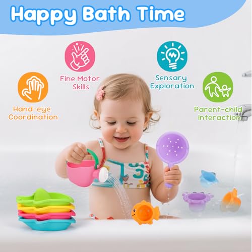 Fajiabao Baby Bath Toys for Kids Ages 13 Toddler Bath Toys Mold Free for 24 Bathtub Sand Beach Pool Water Toys for 1 Year Old Girl Gifts 9 PCS Color Random - Image 5