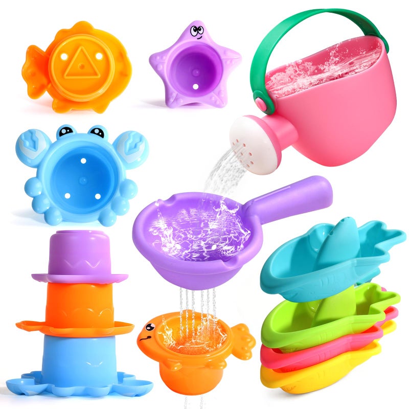 Fajiabao Baby Bath Toys for Kids Ages 13 Toddler Bath Toys Mold Free for 24 Bathtub Sand Beach Pool Water Toys for 1 Year Old Girl Gifts 9 PCS Color Random - Image 3