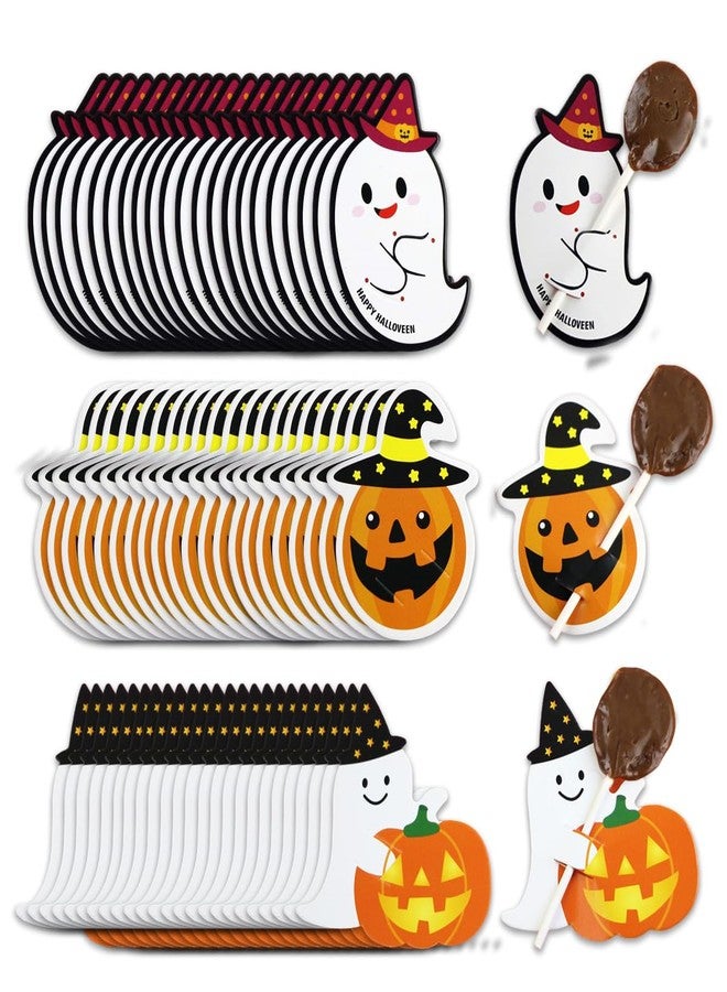 HANSAMU 150 Pcs Halloween Lollipop Paper Cards Jam Chocolate Candy Holder Ghost Pumpkin Candy Wrapping Decorations for Halloween Party Supplies - Image 1