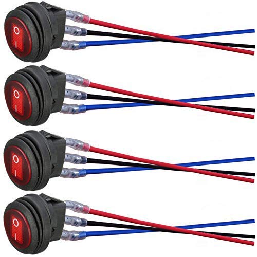 QOFOWIN Toggle Switch 12V, Waterproof LED ON/Off Boat Rocker Switch SPST with Pre-soldered Wires,12V 20A/24V 10A Toggle Switches for car, Light,Truck,Test (4Pcs+Wire)(red) - Image 1