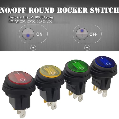 QOFOWIN Toggle Switch 12V, Waterproof LED ON/Off Boat Rocker Switch SPST with Pre-soldered Wires,12V 20A/24V 10A Toggle Switches for car, Light,Truck,Test (4Pcs+Wire)(red) - Image 4