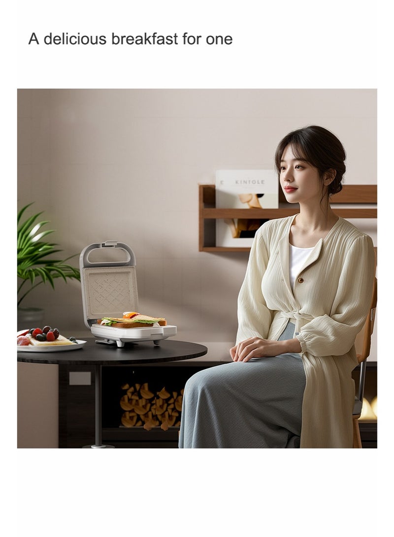 Monda 3-Minute Breakfast Maker - 650W Double-Sided Grill, 2cm Deep Non-Stick Plate, Vertical Storage, Easy Cleaning, Suitable for Sandwiches, Waffles, and Omelets - Compact Personal Grill, White - Image 2