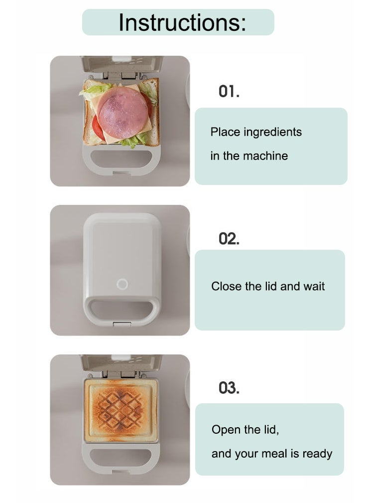 Monda 3-Minute Breakfast Maker - 650W Double-Sided Grill, 2cm Deep Non-Stick Plate, Vertical Storage, Easy Cleaning, Suitable for Sandwiches, Waffles, and Omelets - Compact Personal Grill, White - Image 5