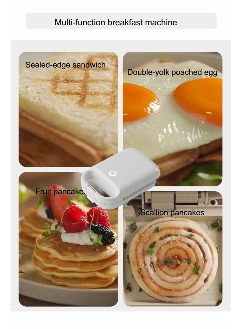 Monda 3-Minute Breakfast Maker - 650W Double-Sided Grill, 2cm Deep Non-Stick Plate, Vertical Storage, Easy Cleaning, Suitable for Sandwiches, Waffles, and Omelets - Compact Personal Grill, White - Image 3