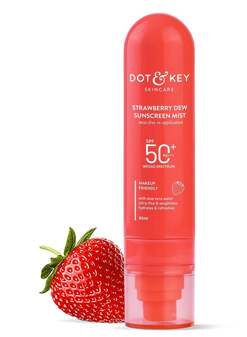 Dot & Key Strawberry + Niacinamide Sunscreen Mist SPF 50+ PA+++ | Brightens Skin, Makeup-Friendly, With Aloe Vera Water, Lightweight | Quick-Drying, Alcohol-Free, Hydrates & Refreshes, Easy Reapplication | 80ml - Image 1