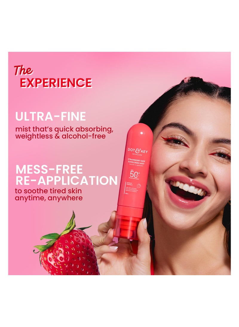 Dot & Key Strawberry + Niacinamide Sunscreen Mist SPF 50+ PA+++ | Brightens Skin, Makeup-Friendly, With Aloe Vera Water, Lightweight | Quick-Drying, Alcohol-Free, Hydrates & Refreshes, Easy Reapplication | 80ml - Image 3
