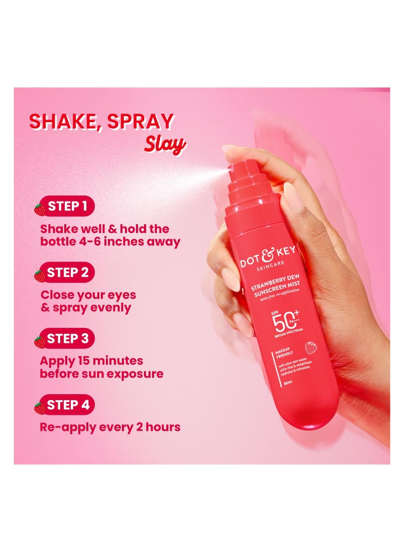 Dot & Key Strawberry + Niacinamide Sunscreen Mist SPF 50+ PA+++ | Brightens Skin, Makeup-Friendly, With Aloe Vera Water, Lightweight | Quick-Drying, Alcohol-Free, Hydrates & Refreshes, Easy Reapplication | 80ml - Image 5