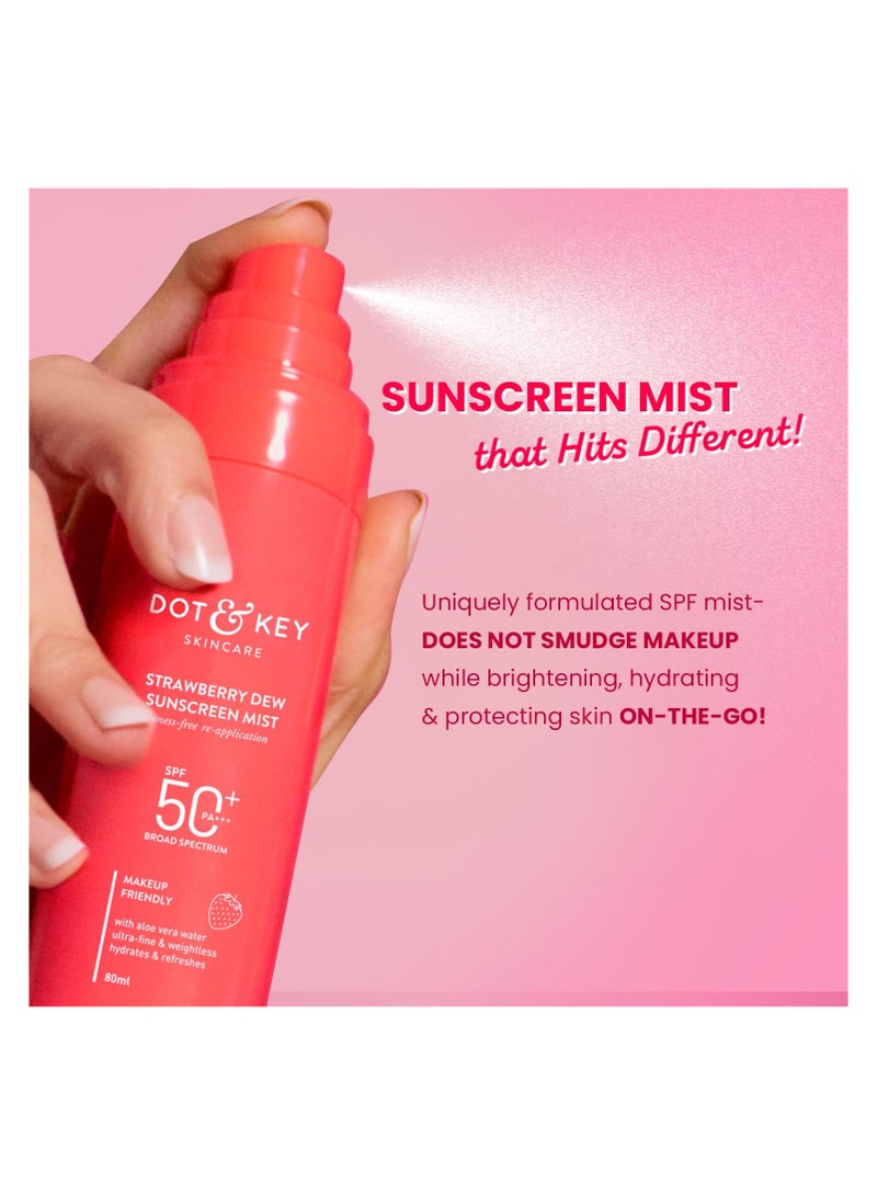 Dot & Key Strawberry + Niacinamide Sunscreen Mist SPF 50+ PA+++ | Brightens Skin, Makeup-Friendly, With Aloe Vera Water, Lightweight | Quick-Drying, Alcohol-Free, Hydrates & Refreshes, Easy Reapplication | 80ml - Image 2