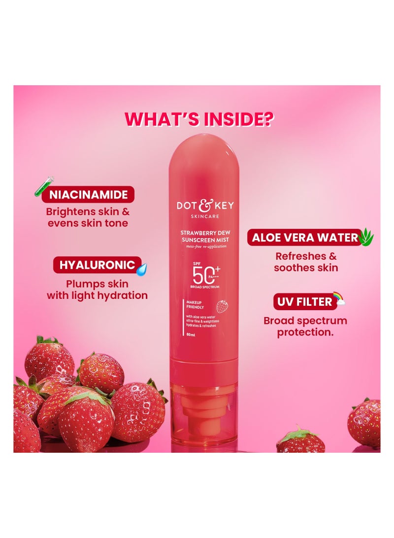 Dot & Key Strawberry + Niacinamide Sunscreen Mist SPF 50+ PA+++ | Brightens Skin, Makeup-Friendly, With Aloe Vera Water, Lightweight | Quick-Drying, Alcohol-Free, Hydrates & Refreshes, Easy Reapplication | 80ml - Image 4