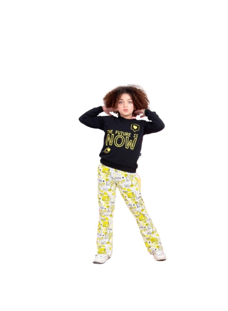 Girls' set, black T-shirt and yellow pants with a drawing - Image 2