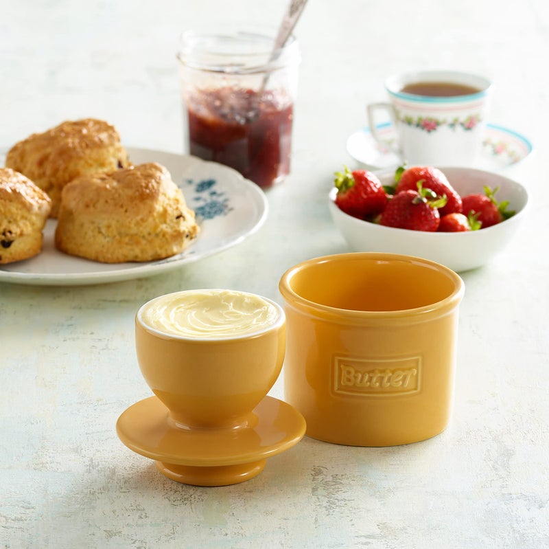 Butter Bell - The Original Butter Bell crock by L Tremain, a Countertop French Ceramic Butter Dish Keeper for Spreadable Butter, Café Retro Collection, Golden Yellow, Glossy Finish - Image 5