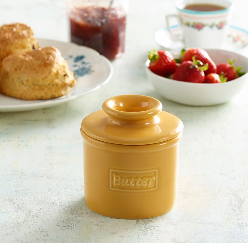 Butter Bell - The Original Butter Bell crock by L Tremain, a Countertop French Ceramic Butter Dish Keeper for Spreadable Butter, Café Retro Collection, Golden Yellow, Glossy Finish - Image 3