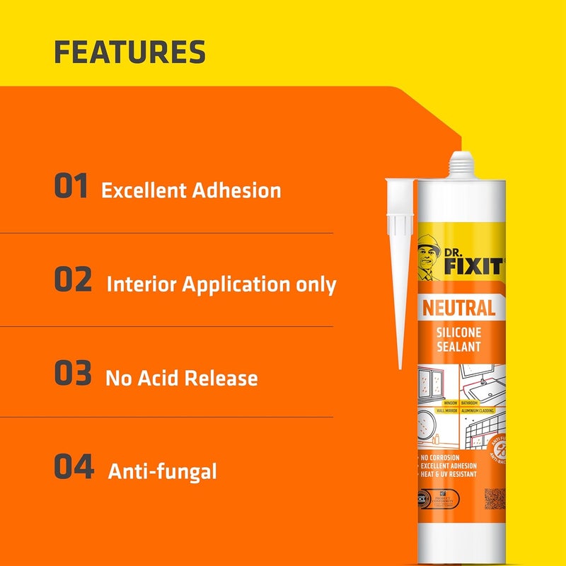 Dr. Fixit Neutral Silicone Sealant Clear 280ML - High-Performance Waterproof Adhesive - Image 4
