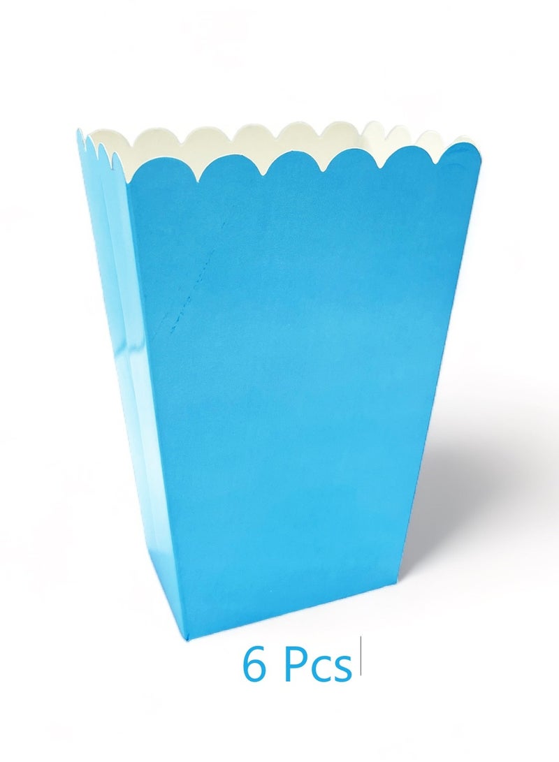 بارتي تايم مجموعة علب الفشار مكونة من 6 قطع باللون الأزرق الفاتح لأعياد الميلاد والذكرى السنوية ومستلزمات الحفلات - Image 1