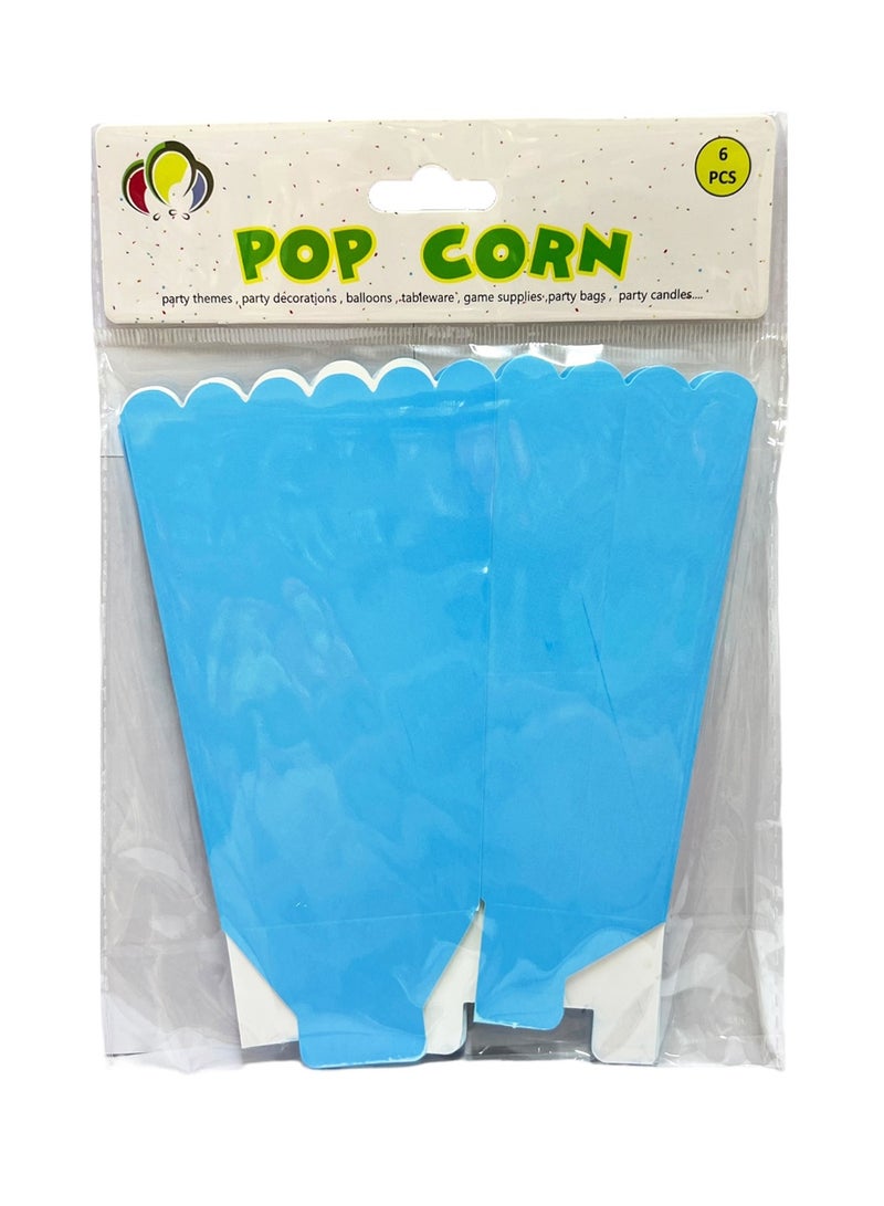 بارتي تايم مجموعة علب الفشار مكونة من 6 قطع باللون الأزرق الفاتح لأعياد الميلاد والذكرى السنوية ومستلزمات الحفلات - Image 2