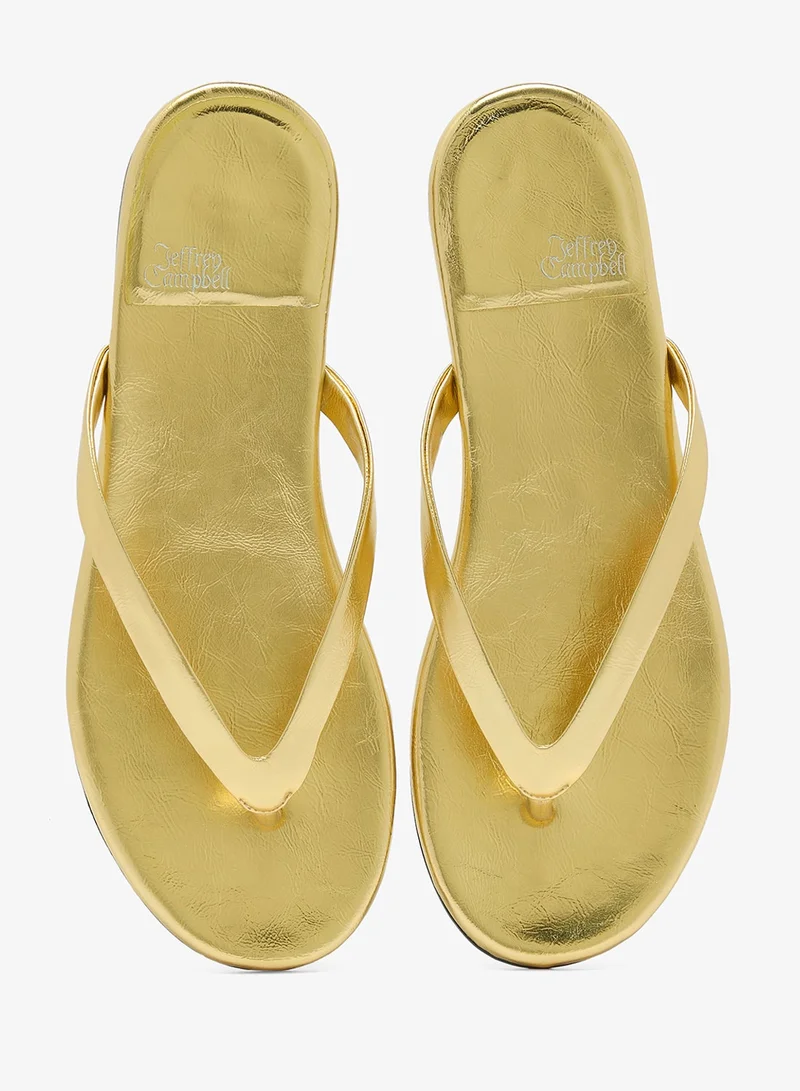 Jeffrey Campbell Gold Metallic Flat Thong Sandal for Women | Best Price UAE