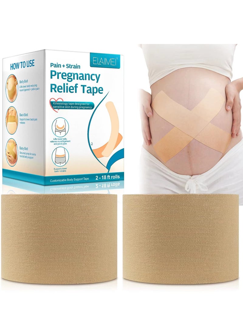 SOLARAE Pregnancy Belly Band, 2 Rolls Comfort Pregnancy Tape, Soft & Breathable, Prenatal Abdominal Support, Relieve Lower Back, Pelvic Pain, Simple Elastic Belt for Expecting Mom - Image 1