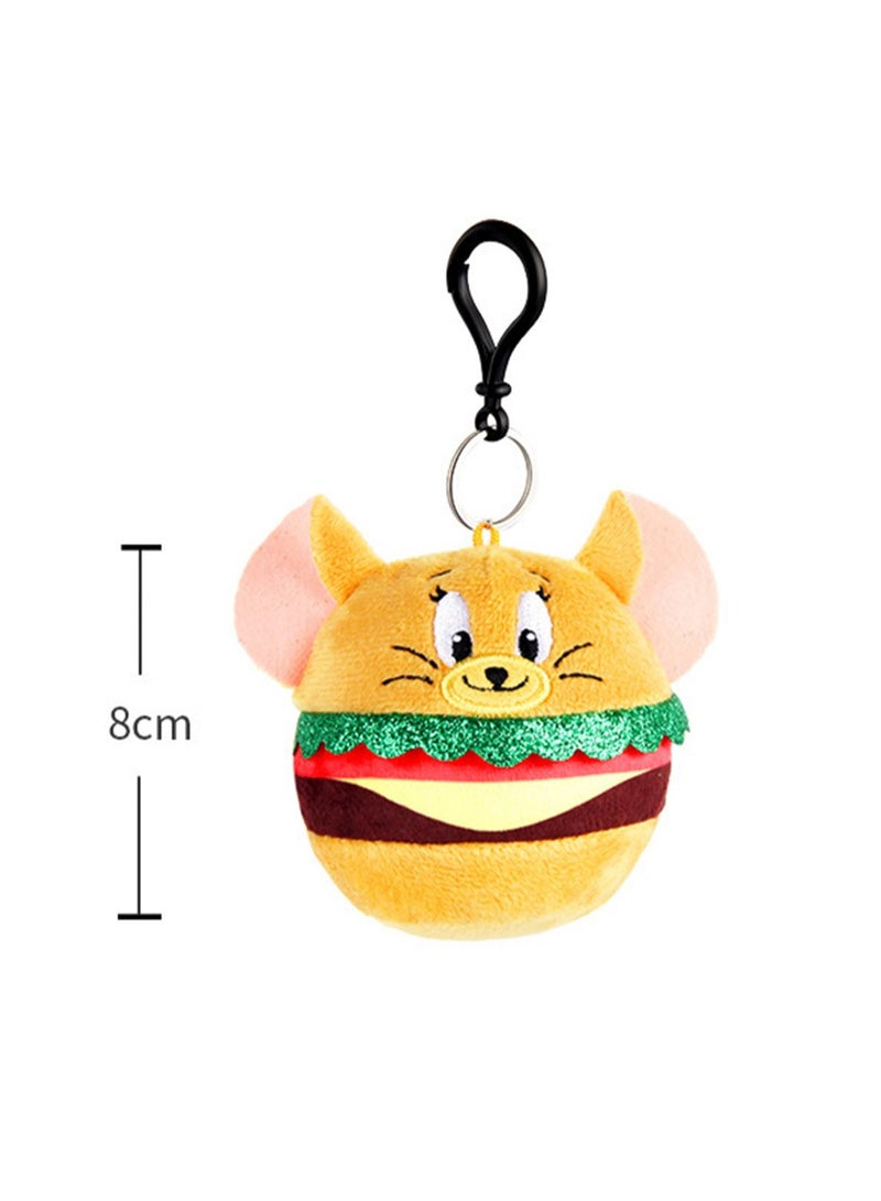 Creative Cute Plush Keychain, Cute Backpack Pendant, Suitable For Wallet Key Ring Decoration, (8cm Jerry Mouse Pendant, Hamburger Style)  - Image 2