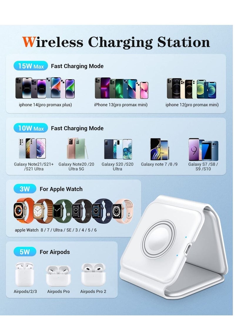 ELTRAZONE Wireless Charger 3 in 1, Magnetic Foldable Wireless Charging Station for iPhone 13/12/11 Pro Max/X/Xs Max/8/8 Plus, iWatch Series 7/6/5/SE/4/3/2,  - Image 2
