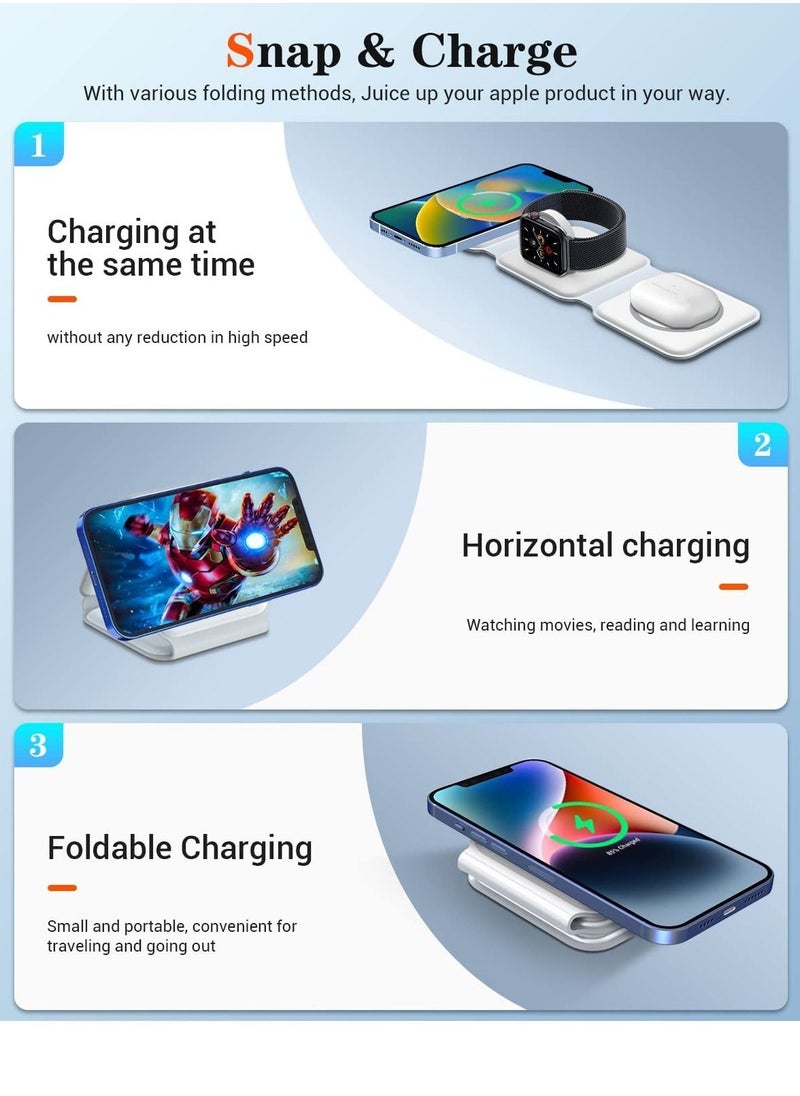 ELTRAZONE Wireless Charger 3 in 1, Magnetic Foldable Wireless Charging Station for iPhone 13/12/11 Pro Max/X/Xs Max/8/8 Plus, iWatch Series 7/6/5/SE/4/3/2,  - Image 4