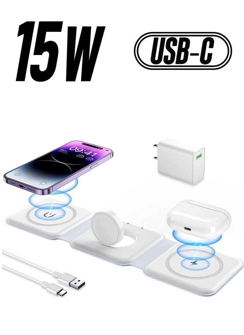 ELTRAZONE Wireless Charger 3 in 1, Magnetic Foldable Wireless Charging Station for iPhone 13/12/11 Pro Max/X/Xs Max/8/8 Plus, iWatch Series 7/6/5/SE/4/3/2,  - Image 1