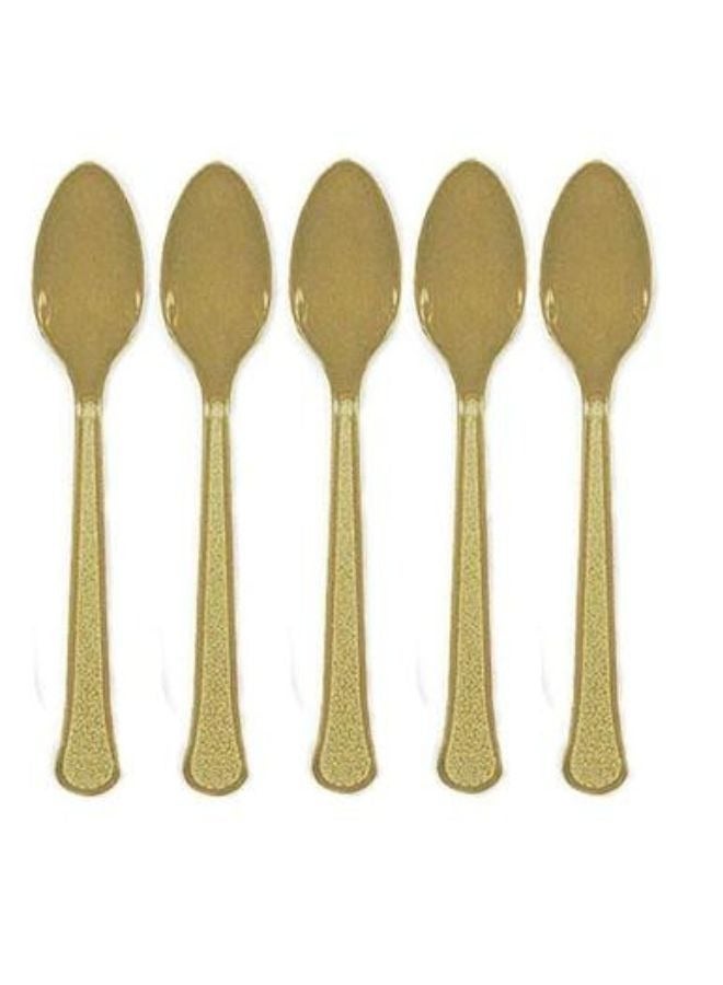 Amscan Reusable Plastic Spoon Heavyweight Duty Gold Colour 20 Pieces