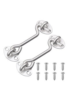 Y&D Hook Eye Latch Door Lockm, 2 Pcs 3 Inch Silver Hooks Stainless Steel Heavy Duty Gate with Mounting Screws, Upgrade Latch, for Cabinet Closet  - Image 1