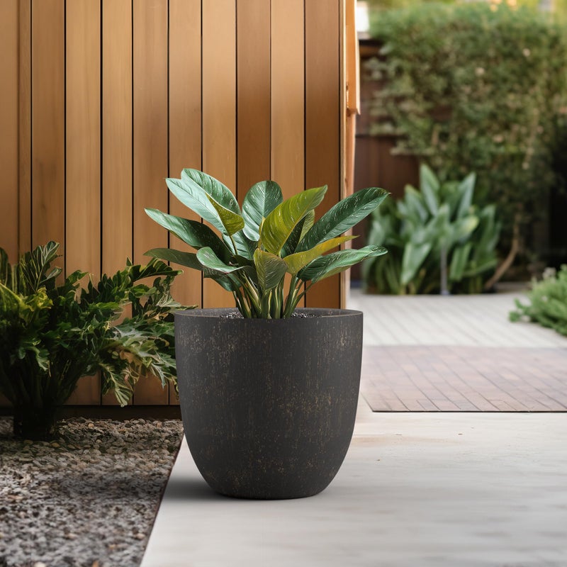 Kante 18 Inch Dia Round Concrete Planter, Indoor Outdoor Large Plant Pot with Drainage Hole and Rubber Plug for Home Patio Garden, Oil Rubbed Bronze - Image 5