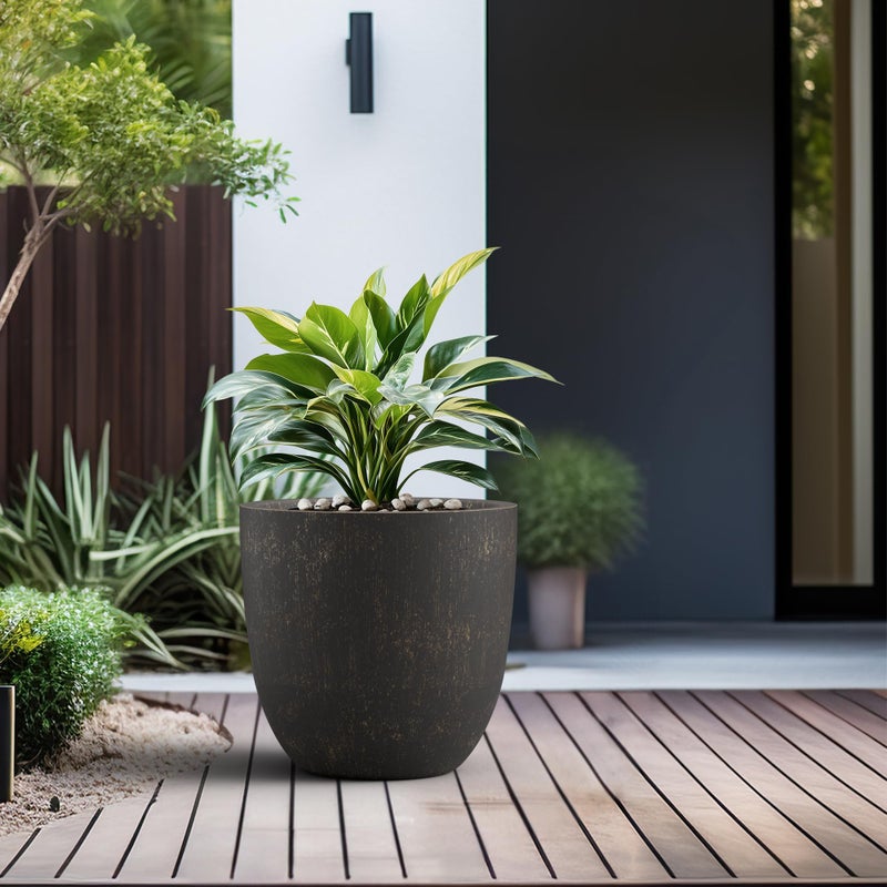 Kante 18 Inch Dia Round Concrete Planter, Indoor Outdoor Large Plant Pot with Drainage Hole and Rubber Plug for Home Patio Garden, Oil Rubbed Bronze - Image 4