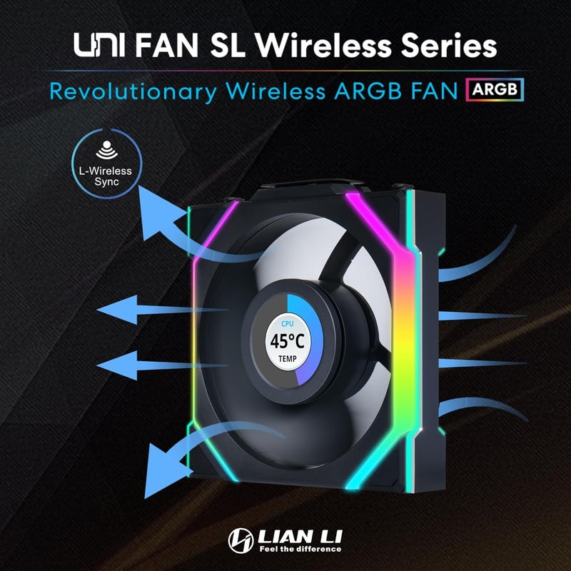 UNI Fan SL - LCD Wireless 120 (Reverse Blade) - ARGB PC Case Fan - 1.6" LCD - 2.4 GHz Wireless Signal RGB & Fans Control - L-Wireless Controller Not Included & Required - Black (12RSLLCD1W1B) - Image 2