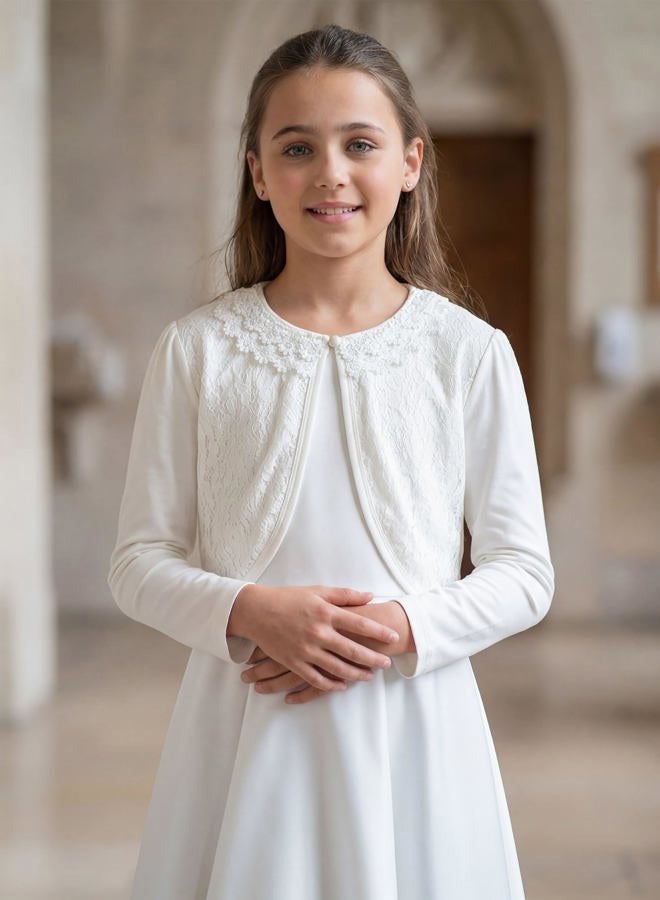 BOLEROSE كارديجان بوليرو مزخرف بأكمام طويلة للفتيات (عاجي، 13-14 سنة) - Image 2