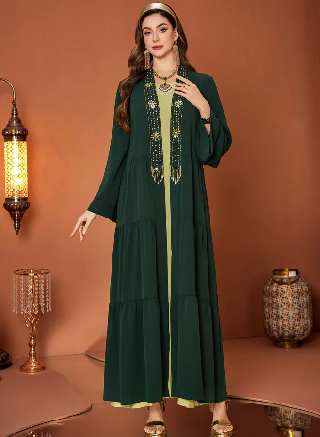 Take Two Take Two Embellished Long Sleeve Tiered Maxi Kimono