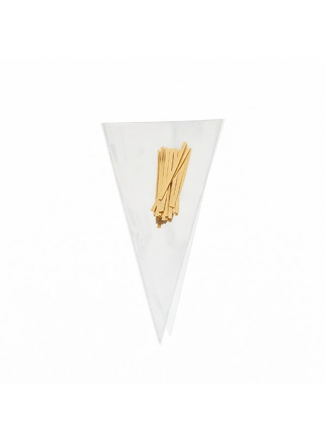 Transparent Thickened OPP Triangular Piping Bags 100pcs with Twist Ties - 37x18cm Clear Disposable Pastry Bags for Baking & Decorating - Image 1