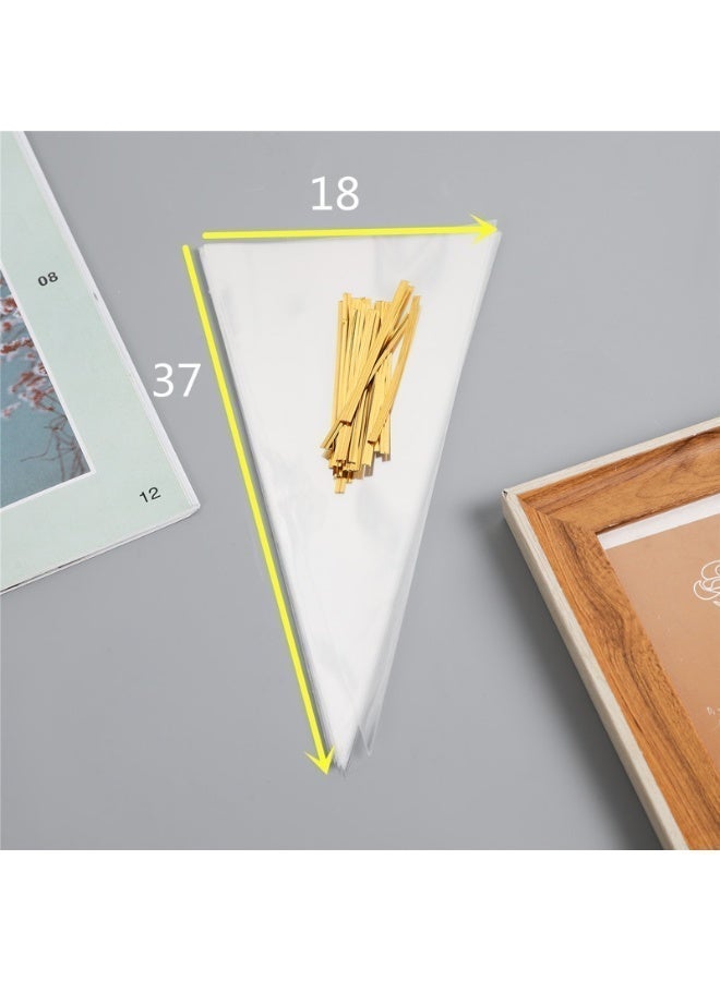 Transparent Thickened OPP Triangular Piping Bags 100pcs with Twist Ties - 37x18cm Clear Disposable Pastry Bags for Baking & Decorating - Image 2