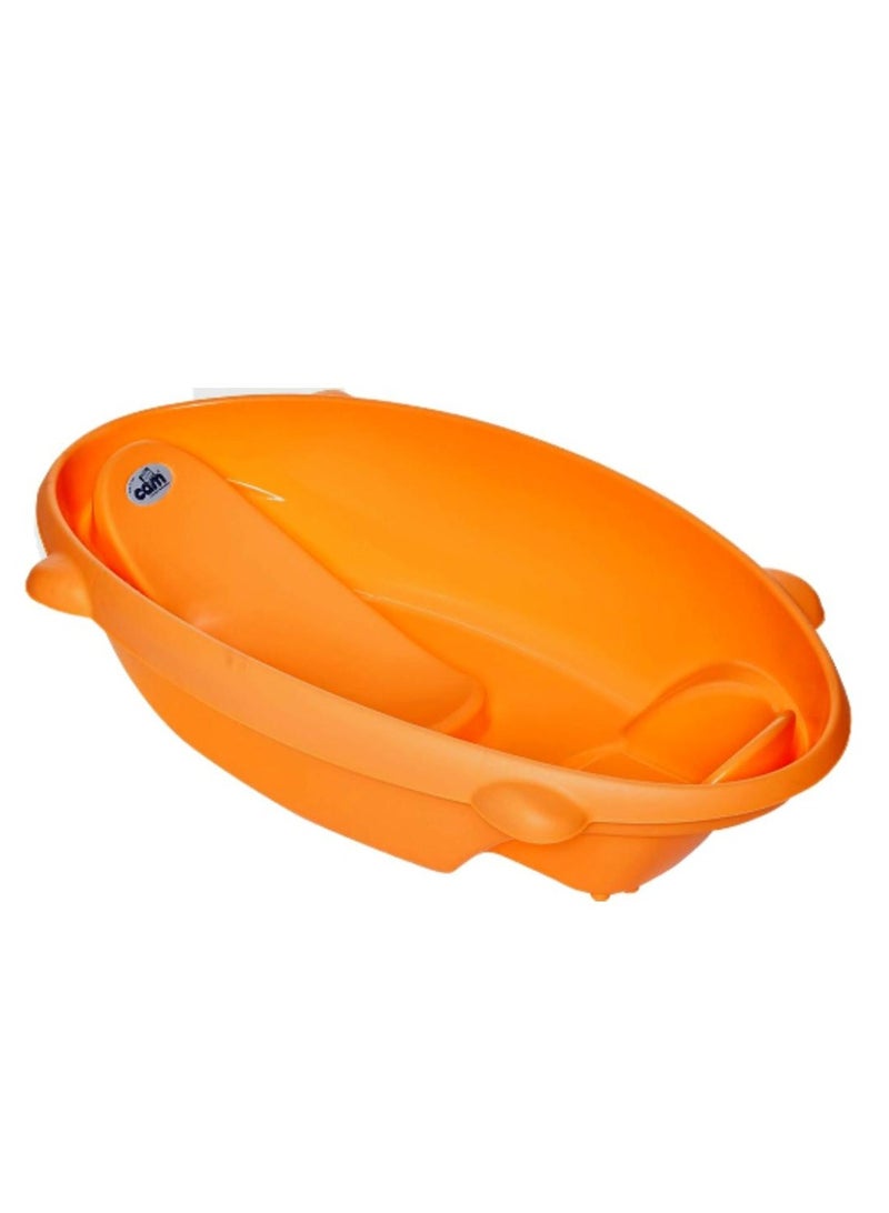 cam حوض استحمام للأطفال من بوليسينا - برتقالي، قطعة واحدة - من 0 إلى 12 شهرًا، يدعم القدمين وسدادة لتصريف المياه، حوض استحمام حديثي الولادة للأطفال، حوض استحمام محمول للأطفال، صنع في إيطاليا - Image 1