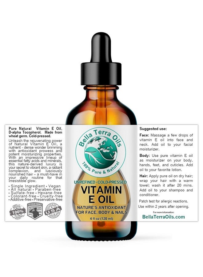 بيلا تيرا أويلز - زيت فيتامين E العضوي 4 أونصة - أقوى تركيز من فيتامين E العضوي الطبيعي، غني بـ D-ألفا توكوفيرول، مثالي لتغذية وجهك وجسمك - Image 2