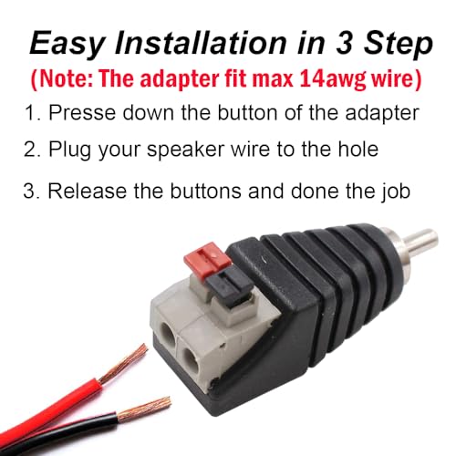 exgoofit 10-Pack Speaker Wire Cable to Audio Male RCA Connector Adapter Plug Jack - Image 2
