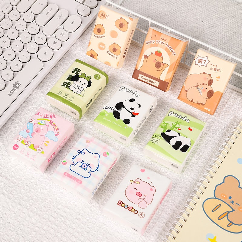 Cartoon Nine-Pack Toilet Paper Solid Color Small Pack Tissue Household Outdoor Student Portable Tissue Small Pack Handkerchief Paper - Image 3