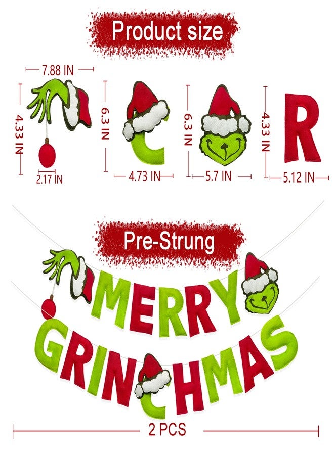 بينك بلوم زينة عيد ميلاد غرينش السعيد، لافتة عيد ميلاد غرينش السعيد مصنوعة يدويًا من اللباد، باللونين الأحمر والأخضر، لتزيين جدران غرف الأطفال وحفلات أعياد الميلاد وحفلات استقبال المولود الجديد، مثالية لإضفاء جو من المرح والبهجة. - Image 2