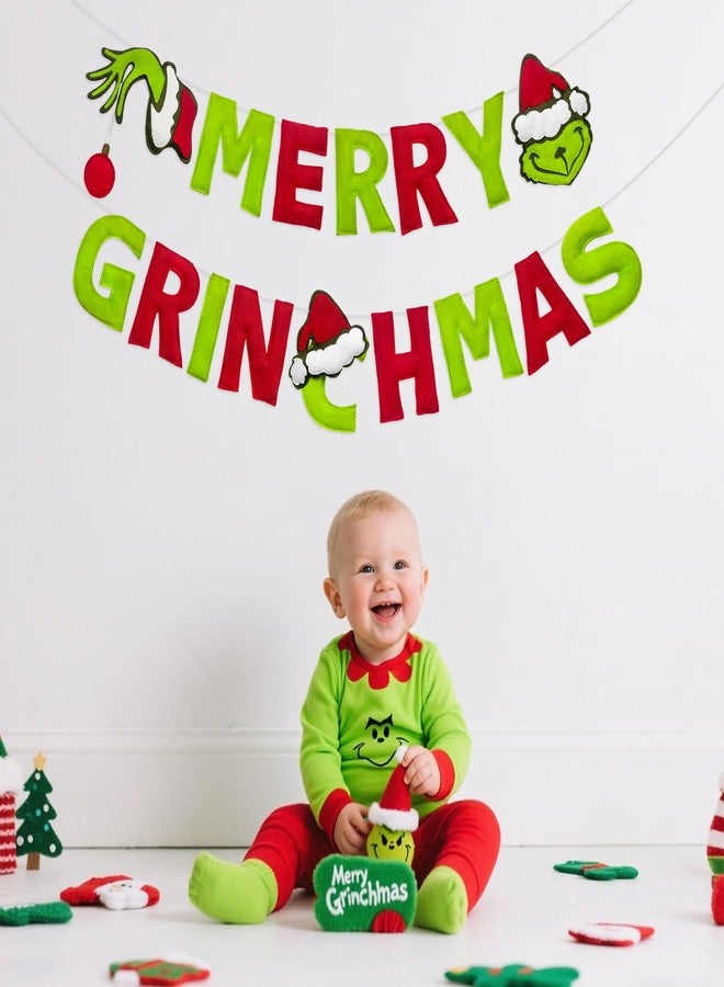 بينك بلوم زينة عيد ميلاد غرينش السعيد، لافتة عيد ميلاد غرينش السعيد مصنوعة يدويًا من اللباد، باللونين الأحمر والأخضر، لتزيين جدران غرف الأطفال وحفلات أعياد الميلاد وحفلات استقبال المولود الجديد، مثالية لإضفاء جو من المرح والبهجة. - Image 5