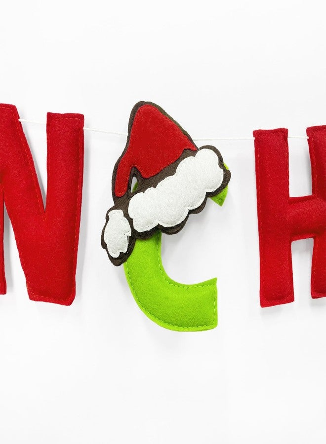 بينك بلوم زينة عيد ميلاد غرينش السعيد، لافتة عيد ميلاد غرينش السعيد مصنوعة يدويًا من اللباد، باللونين الأحمر والأخضر، لتزيين جدران غرف الأطفال وحفلات أعياد الميلاد وحفلات استقبال المولود الجديد، مثالية لإضفاء جو من المرح والبهجة. - Image 3